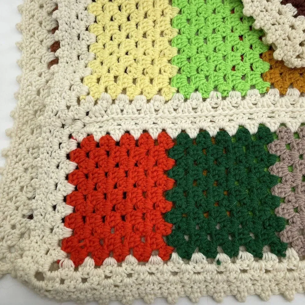 Grandma Squares Afghan Lap Blanket App 52X48 Vintage‎ Handmade Crochet knit